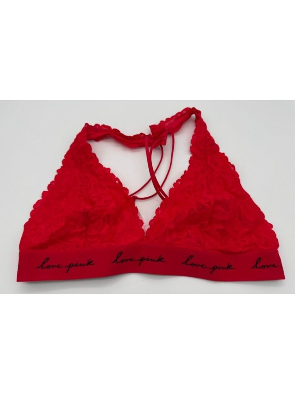 Pink by Victoria's Secret Lace Bralette Red Black Love Pink Bra Women's Large L